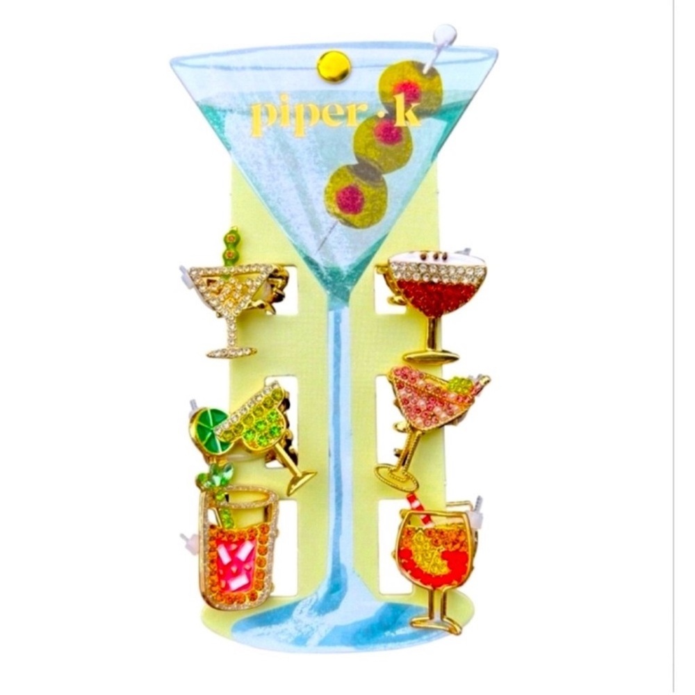 New Piper K Mini Cocktail Martini Rhinestone Hair Clip Collection, Set of 6